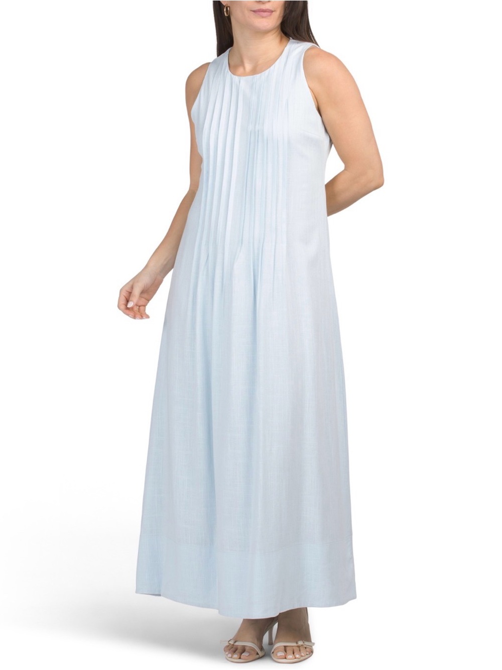 White Closet Sleeveless Pleated Maxi Dress in Light Blue